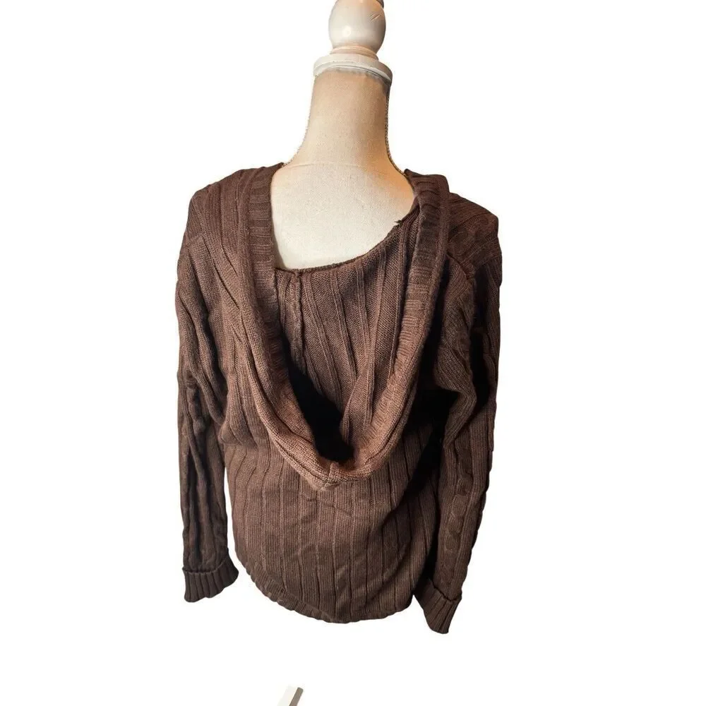Gitano Sweater Vintage Women L Brown Fisherman Cable Knit Mock Chunky Y2K